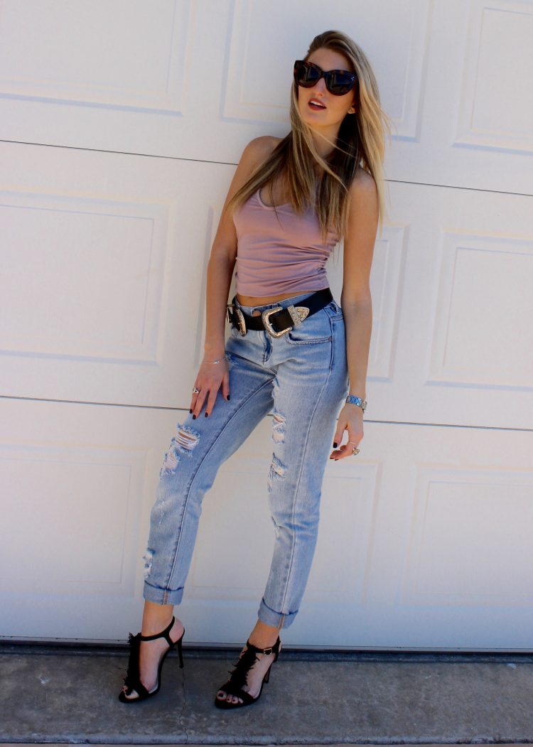 boyfriend jeans and tassel heels